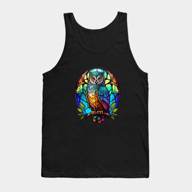 Owl Bird Animal Portrait Stained Glass Wildlife Outdoors Adventure Tank Top by Cubebox